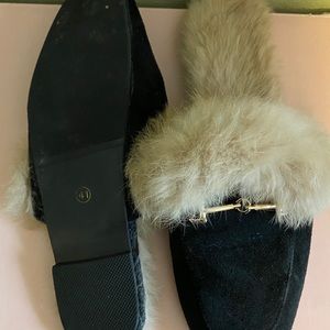 Black Suede and Fur Slides